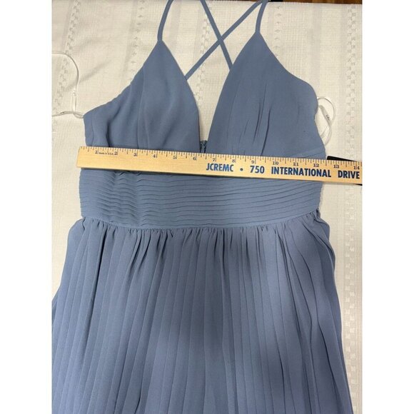 Lulus Dusty Blue Pleated Maxi Dress With Crisscross Back V-Neck New Women's S - Picture 5 of 12